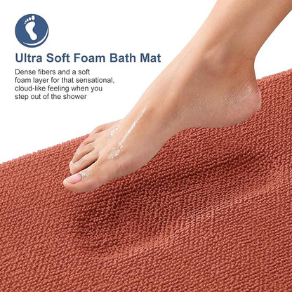OLANLY Memory Foam Bathroom Runner Rugs 44x24, Long Mats, Rustic Terracotta | Soft Quick Dry Bath Rugs, Non-Slip, Absorbent Machine Washable Mat for Bathroom Floor, Tub and Shower, Home Decor Accessories