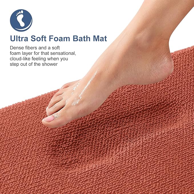 OLANLY Memory Foam Bathroom Runner Rugs 47x24, Long Mats, Rustic Terracotta | Soft Quick Dry Bath Rugs, Non-Slip, Absorbent Machine Washable Mat for Bathroom Floor, Tub and Shower, Home Decor Accessories
