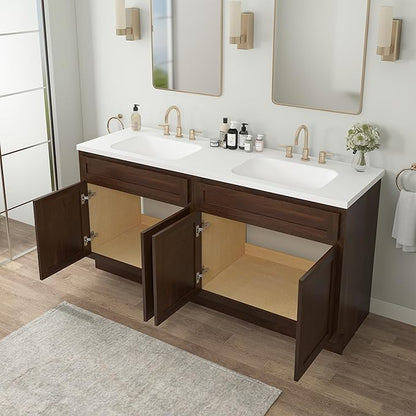Vanity Art 60 Inch Bathroom Base Cabinet Only, Double Sink Top (Not Include Sink) with Door & Soft Close Hinge, Unassembled Floor Cabinet, Brown, 2ea 30 Inch Combo