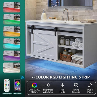 DWVO 36" LED Bathroom Vanity with Sink, Farmhouse Sliding Barn Door Bathroom Cabinet, Bathroom Vanities, Wall Mounted Floating Cabinet