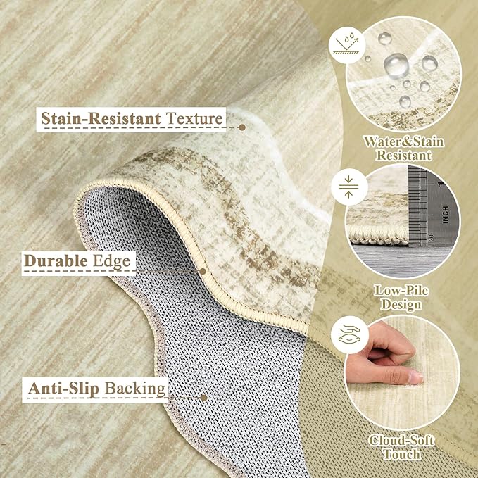 Garvee Scalloped 9x12 Area Rugs for Living Room Large Washable Rugs | Girls Rug for Bedroom Non-Slip Soft Carpet for Bedroom, Scalloped Low-Pile Print Accent Rug for Dining Room Home Office