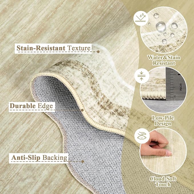 Garvee Scalloped Rug 10x13 Washable Area Rug for Living Room Beige | Rugs for Living Room, Non-Slip Soft Carpet for Bedroom, Scalloped Low-Pile Solid Rug Accent Rug for Dining Room Home Office