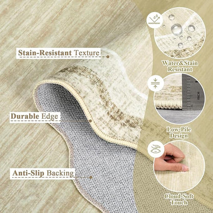 Garvee Scalloped Rug 10x13 Washable Area Rug for Living Room Beige | Rugs for Living Room, Non-Slip Soft Carpet for Bedroom, Scalloped Low-Pile Solid Rug Accent Rug for Dining Room Home Office