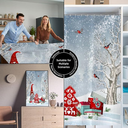 Winter Christmas Shower Curtain for Bathroom 72W*72H Inch Cute Gnome Cardinals Snowflake Snowy Bird Forest Holiday Decorations Bathtub Decor Waterproof Polyester Fabric Set