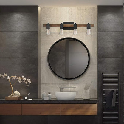 Globe Electric Phoenix 4-Light Vanity Light, Matte Black, Dark Faux Wood, Bulb Not Included