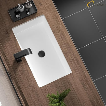 24 Inch Undermount Bathroom Sink Rectangle Undermount Sink White Ceramic Under Counter Bathroom Sinks with Overflow (23.8"x13.8")