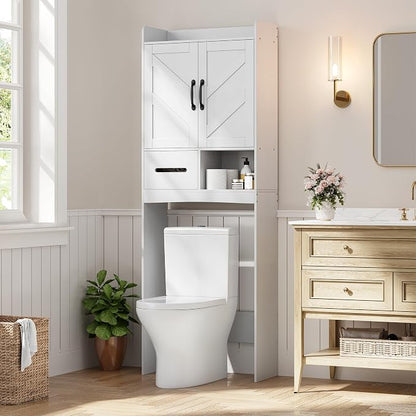 GarveeHome Over the Toilet Storage, Anti-Tip, Adjustable Shelf, White | Bathroom Cabinet, Toilet Paper Holder, Sturdy Build, for Bathroom Restroom Laundry