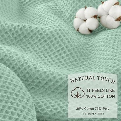 Waffle Weave Shower Curtain - Mint Green Cotton Fabric Texture Heavyweight Shower Curtains for Bathroom,Washable,72Wx72L