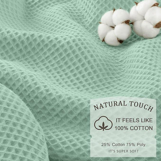 Waffle Weave Shower Curtain - Mint Green Cotton Fabric Texture Heavyweight Shower Curtains for Bathroom,Washable,72Wx72L