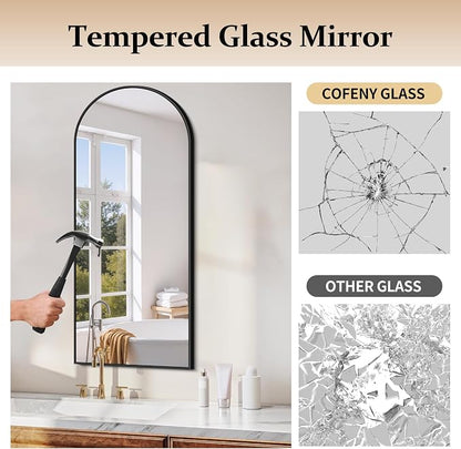 COFENY Arched Mirror, 20’x48’’ Black Arch Mirror for Bathroom, Arched Bathroom Mirror with Frame, Modern Wall Mounted Mirror for Over Sink Mantle Bedroom Vanity Living Room Entryway