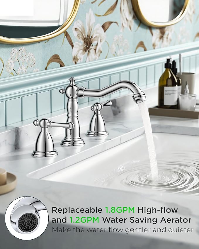 FORIOUS Bathroom Sink Faucet 3 Holes, 2 Handle Faucet for Bathroom Sink with Pop-Up Drain and Water Supplies for Commercial, Vanity, Lavatory, Restroom, Farmhouse (Chrome)