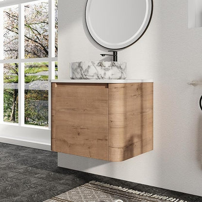 Malwee 24" Floating Bathroom Vanity with Sink, 24 Inch Wall Mounted Bathroom Cabinet Combo, Modern Single Sink Bath Storage Vanity Set, with 1 Soft Close Door and Ceramic Vessel Basin Top(24-QQ
