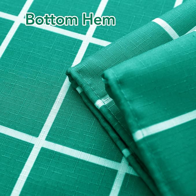 Fabric Shower Curtains for Bathroom-Cloth Modern Farmhouse Shower Curtain | 70"Wx72"L Turquoise Faux Linen Grid Minimalist Simple Rustic Neutral Guest Bathroom-Geometric Plaid Washable Hotel Quality