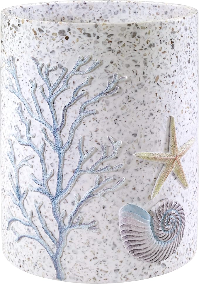 Avanti Linens - Wastebasket, Decorative Trash Can, Guest Bathroom Essentials, Sea Inspired Home Decor (Coastal Terrazo Collection)