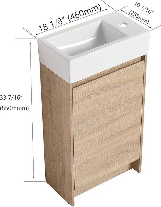 18" Freestanding Bathroom Vanity with Sink, 18 Inch Small Space Storage Cabinet, 1-Door Modern Design with Soft-Close Door & Waterproof Plywood for Apartments, Powder Rooms