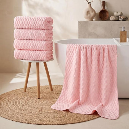 REDKISS 4 Pack Pink Microfiber Bath Towels - Extra Large Waffle Towels Set for Bathroom, Super Absorbent Towel Set of 4 Lagre, Quick Dry Bathroom Towel for Spa, Gym,Travel, Lint Free, Ultra Soft
