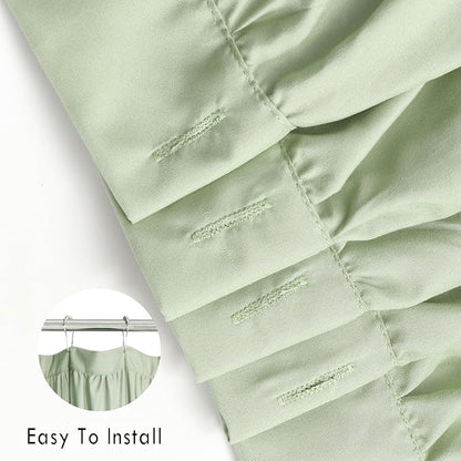 Homechoice Decor Sage Ruffle Shower Curtain, Handcrafted Bow Tie | Vintage Bath Curtain for Master Bathroom, Ruched Microfiber Bathroom Curtain with 12 Buttonholes, 72" W x 72" H (LQ-10)