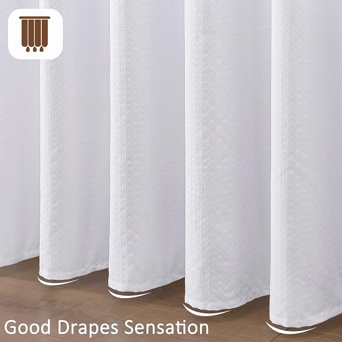 White Shower Curtain 72 Inch Length 1 Piece, Waffle Embossed Textured Soft Fabric Hotel Shower Curtain for Bathroom, Modern Polyester Water Repellent Machine Washable Bath Decor, 72Wx72L Inches