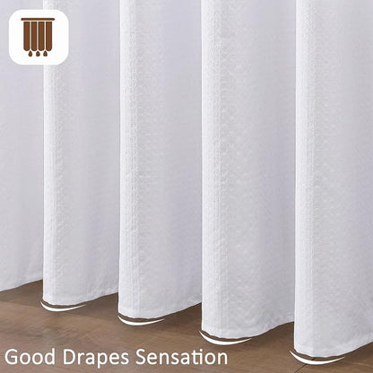 White Long Shower Curtain 84 Inch Length 1 Piece, Embossed Textured Soft Fabric Bathroom Shower Curtain, Water Repellent Machine Washable Cloth Hotel Spa Bath Decor, 72Wx84L Inches