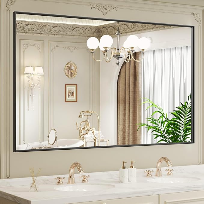 LOAAO Black Bathroom Mirror 72"X36" | Tempered Glass, Hangs Vertically or Horizontally, Easy to Install, Wall Mounted, Modern Design