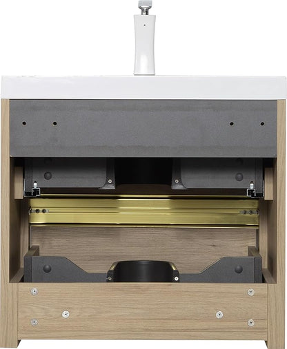 Abruzzo 24" Natural Oak Wall-Mounted Bathroom Vanity with Sink – Stone Resin Countertop & Soft-Close Drawers, Waterproof Wood Cabinet for Small Bathrooms