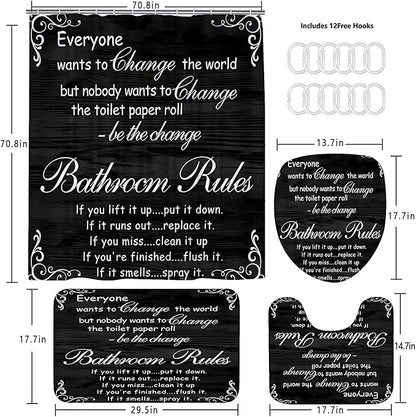 AZHM Black Spellbook Shower Curtain Set Home Bathroom Set with Shower Curtain and Rugs and Accessories Bathroom Decor