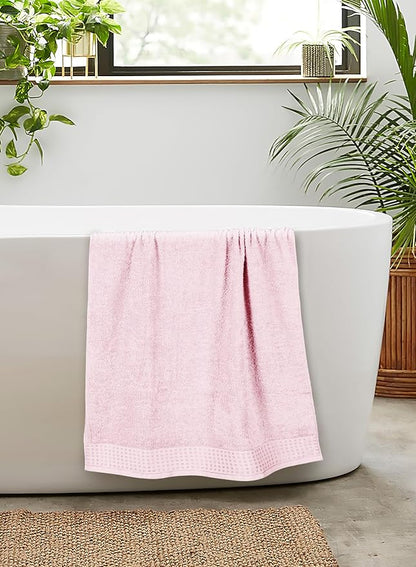 GLAMBURG 100% Cotton 2 Pack Oversized Bath Towel Set 28x55 Inches, Ultra Soft Highly Absorbant Compact Quickdry & Lightweight Large Bath Towels, Ideal for Gym Travel Camp Pool - Pink