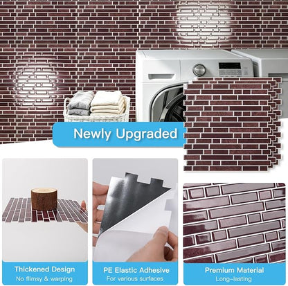 Art3d 10-Sheet Heavy-Duty Peel and Stick Backsplash, Waterproof Wall Tiles Stick on Kitchen Backsplash Living Space, Dark Burgundy