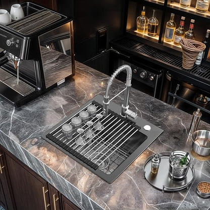 YITAHOME Black Drop In Kitchen Small Sink 15in Topmount Stainless Steel | Single Bowl for Workstation, Bar 15 x 15 x 10 Inch