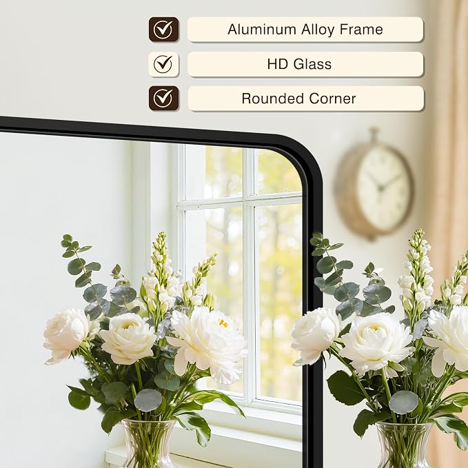 Vanity Bathroom Mirror, 30”x55” Black Bathroom Mirror for Over Sink | HD Tempered Glass, Anti-Rust Frame, Vertical or Horizontal, Wall Mirrors for Bathroom Sink, Living Room, Entryway, Bedroom