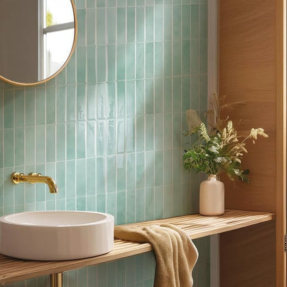 Smart Tiles Peel and Stick backsplash, Stacked Teal, 11.43"x9" | Pack of 5 (3.5 sq ft), Glossy, Heat/Moisture Resistant, Low VOC, Kitchen/Bathroom, Renter Friendly, Made in Canada