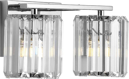 JONATHAN Y 4.75" Chrome 2-Light Vintage Glam LED Vanity Light Wall Sconce Fixture with Clear Crystal Prism Shade, Hardwired Wall Lamp for Bathroom Mirror Hallway, LED Bulb Included (JYL3553A)
