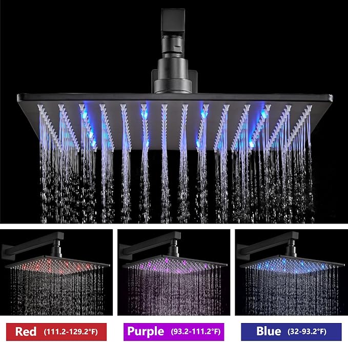 Aolemi Shower Faucet Set with Valve Handheld 10" LED Head Matte Black | Handheld Spray,10 Inch Rain LED Head,Valve and Trim Kit,All Metal,Wall Mount Shower System,Bathroom Mixer