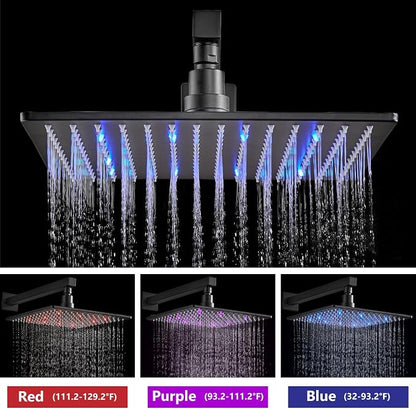 Aolemi Shower Faucet Set with Valve Handheld 10" LED Head Matte Black | Handheld Spray,10 Inch Rain LED Head,Valve and Trim Kit,All Metal,Wall Mount Shower System,Bathroom Mixer