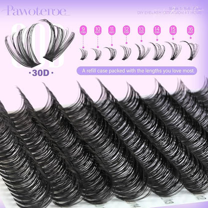Lash Clusters 200pcs Individual Lashes 30D Cluster Eyelash Extensions 11-16mm Eyelash Clusters Lash Extensions for Self Application (30D, 0.07D, 11-16mm Refill)
