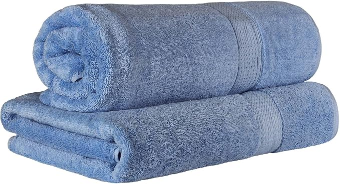 SUPERIOR Egyptian Cotton Pile Plush Bath Sheet, 2 Piece Set, Denim Blue | Highly Absorbent, Ultra Soft Luxury 800 GSM Towel Set for Bathroom, Shower, Hotel Essentials Oversize Plush Madeline Towels