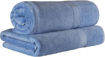 SUPERIOR Egyptian Cotton Pile Plush Bath Sheet, 2 Piece Set, Denim Blue | Highly Absorbent, Ultra Soft Luxury 800 GSM Towel Set for Bathroom, Shower, Hotel Essentials Oversize Plush Madeline Towels