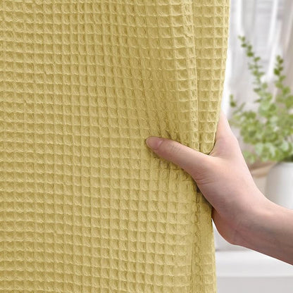 Waffle Weave Shower Curtain - Yellow Cotton Fabric Texture Heavyweight Shower Curtains for Bathroom,Washable,72Wx72L