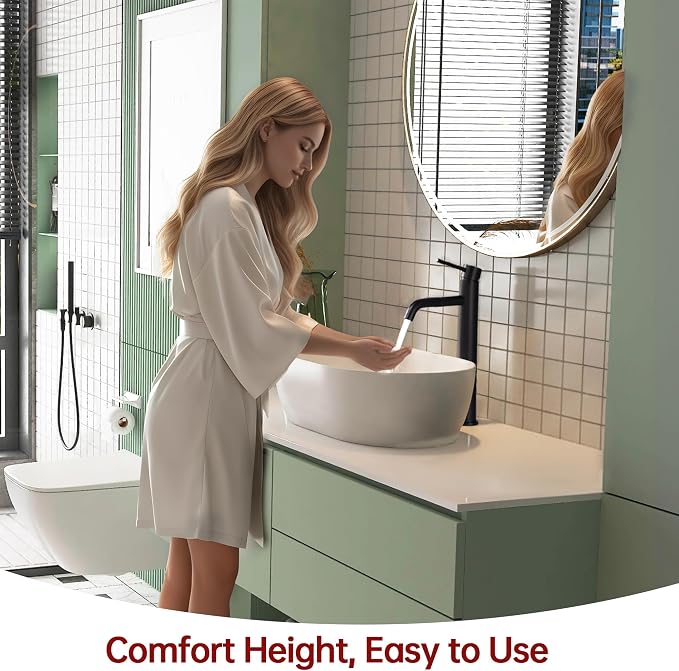 SUMERAIN Matte Black Tall BathroomVessel Sink Faucet | Single Handle Single Hole, 304 Stainless Steel, Lead-Free, Water-Saving, with Faucet Supply Lines, Easy DIY Install
