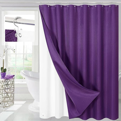 3 in 1 Purple Shower Curtain with PEVA Liner, 12 Hooks, 72x72 | Luxury Weighted Fabric Shower Curtain Set, 12 Stainless Steel Double-Sided Hooks, Water Repellent, Bathroom Decor