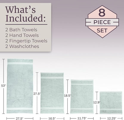 Lavish Home 8PC Bathroom Towels Set - 575GSM 100% Cotton Bathroom Essentials with 2 Bath Towels, 2 Hand Cloths, 2 Wash Cloths, and 2 Fingertip Fabric for Shower, Gym, Dorm and Spa (Seafoam)