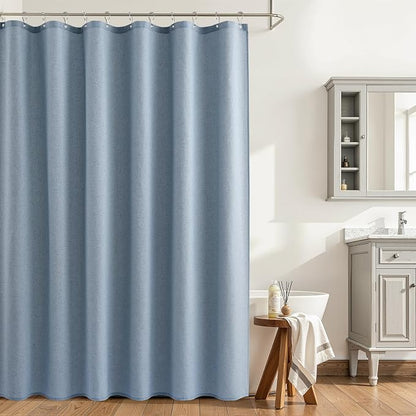 Extra Long Linen Shower Curtain 84 Inch Long for Bathroom Shower Curtains Set with Hooks Boho Farmhouse Fabric Neutral Cloth Modern Cottage Core Waterproof,Stone Blue