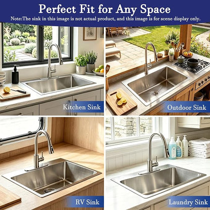 VAPSINT 33x22 Drop In Kitchen Sink, 33 Inch Stainless Steel Top Mount Single Bowl Sink for Kitchen, Overmount Handmade 16 Gauge Brushed Nickel RV Laundry Prep Sinks with Drain