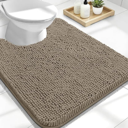 OLANLY Toilet Rugs U-Shaped 24x20, Soft Absorbent Chenille Contour Rugs | Warm Taupe, Quick-Drying Rubber Backing, Machine Washable Non-Slip Shaggy Bathroom Mat for Toilet, Home Decor Accessories