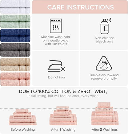 Comfort Spaces Luxury Bath Towel Set - 6 Piece - 2 Bath, 2 Hand, 2 Washcloth - Pink - Cotton - Quick Dry - Soft - Lightweight - Blush