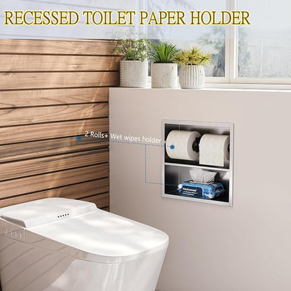 Neodrain Brushed Recessed Toilet Paper Holder,Double Layer,Wet Tissue | Space-Saving Wall Niche Cabinet Storage, Rustproof & Durable,For Bathroom, Kitchen & Vanity