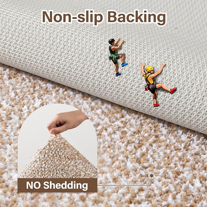 Toilet Rugs U-Shaped 24x19, Non-Slip Plush Shaggy Quick Dry Bathroom Contour Rugs, Extra Soft Absorbent Chenille Washable Bath Mat for Toilet Base, Beige