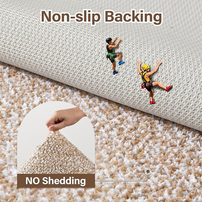 Toilet Rugs U-Shaped 24x19, Non-Slip Plush Shaggy Quick Dry Bathroom Contour Rugs, Extra Soft Absorbent Chenille Washable Bath Mat for Toilet Base, Beige