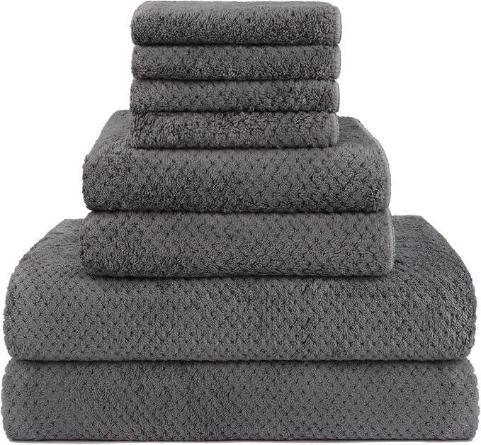 HOMEXCEL 8PK Bath Towel Set, Soft Absorbent, 2 Bath, 2 Hand, 4 Wash, Grey | Light Weight, Quick Drying Towel Set for Bathroom, Gym, Hotel, SPA, Sport, Yoga, Fitness