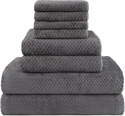 HOMEXCEL 8PK Bath Towel Set, Soft Absorbent, 2 Bath, 2 Hand, 4 Wash, Grey | Light Weight, Quick Drying Towel Set for Bathroom, Gym, Hotel, SPA, Sport, Yoga, Fitness